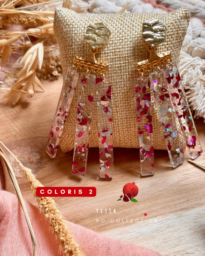 Boucle d'oreille à franges avec perles en résine ultra pops et colorées
