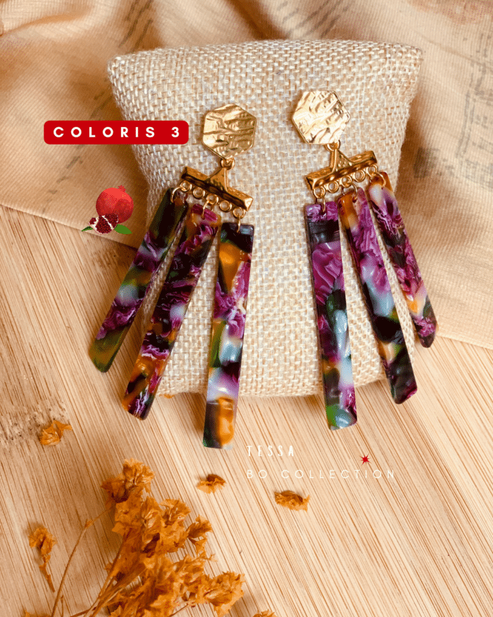 Boucle d'oreille à franges avec perles en résine ultra pops et colorées