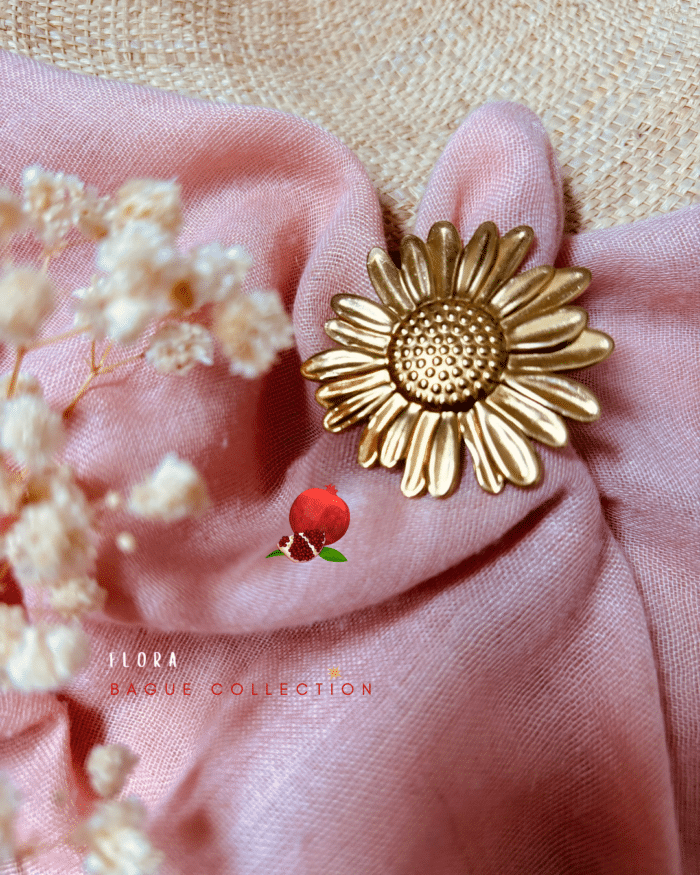 Bague XXL en forme de fleur marguerite en acier inoxydable