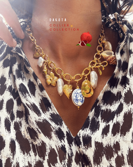 Collier grosses mailles avec 5 breloques en acier inoxydable